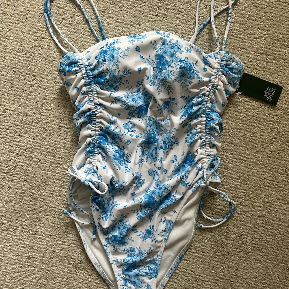 Floral Blue and White Swimsuit